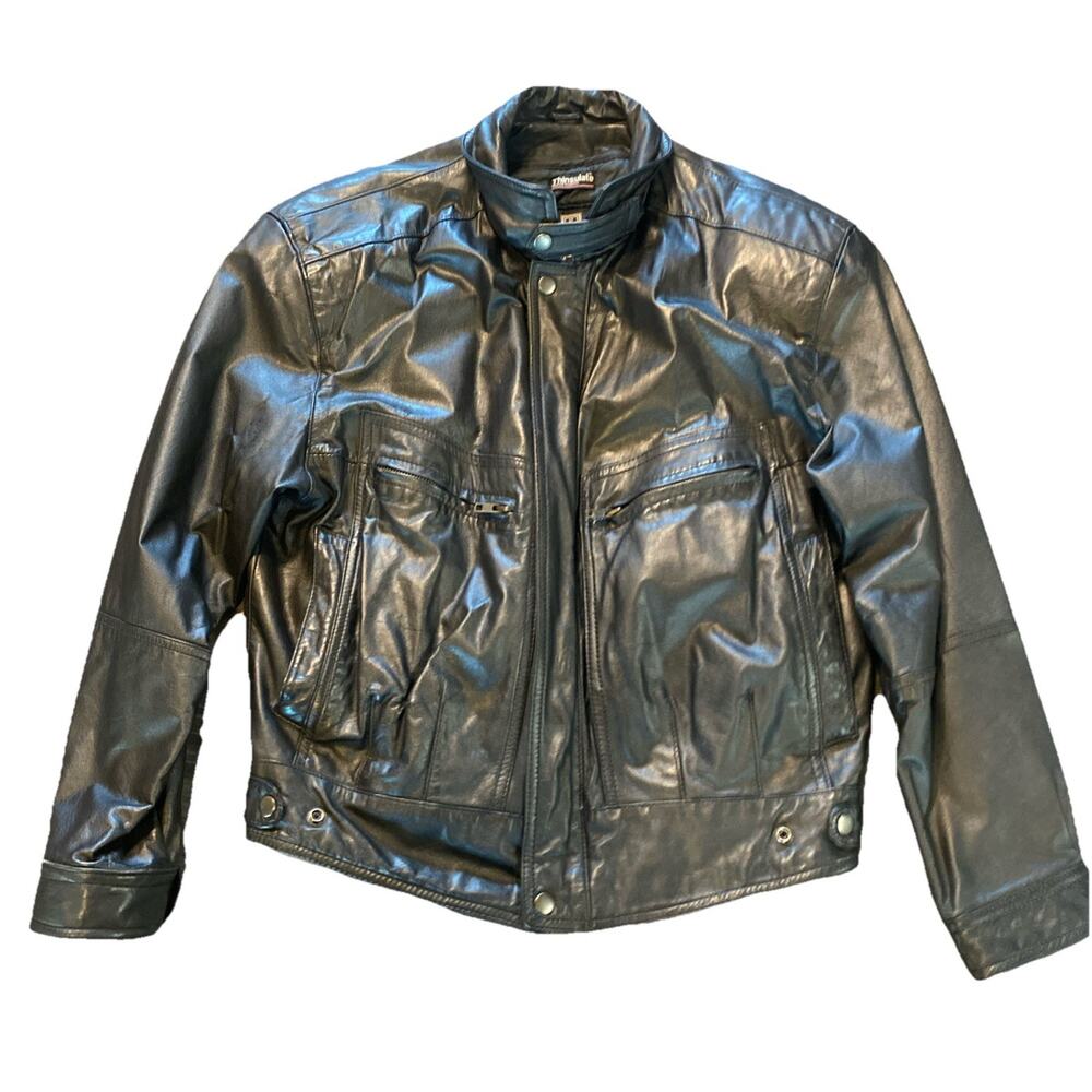 Vintage Byrnes & Baker Black‎ Leather Bomber Jacket Thinsulate Lining Vintage M